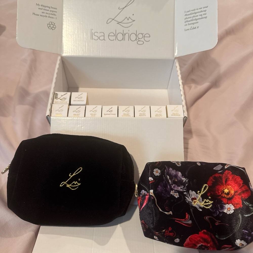 Lot of Lisa Eldridge 10 lipstick Velvet & Floral Makeup Pouches - Black & Floral